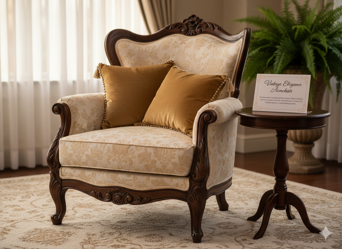 Elegant vintage armchair with luxurious upholstery